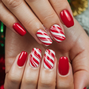 Nailepic™ Candy Cane Luxe, Glossy Red Christmas Press-On Nails